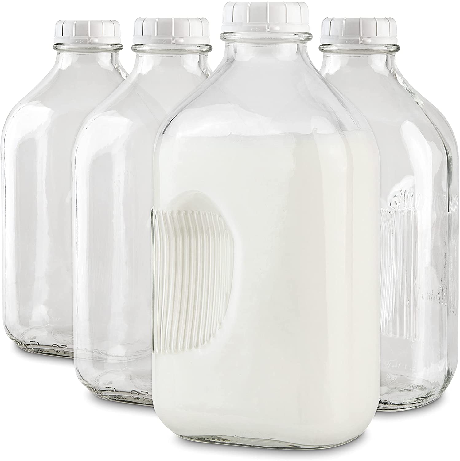Stock Your Home 64-Oz Glass Milk Jugs with Caps (2 Pack) - 64 Ounce Fo