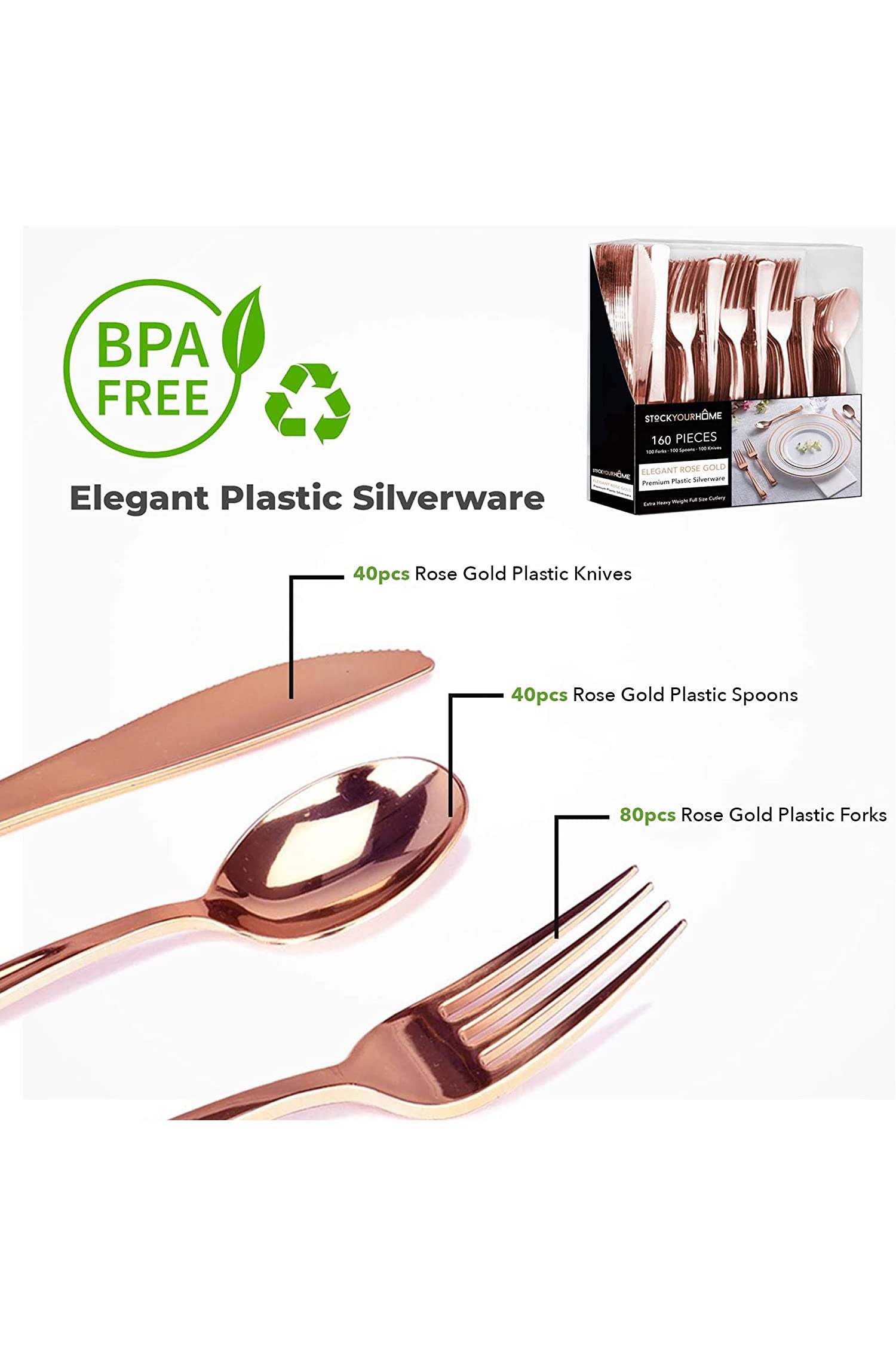 Gold with White Handle Moderno Disposable Plastic Cutlery Set