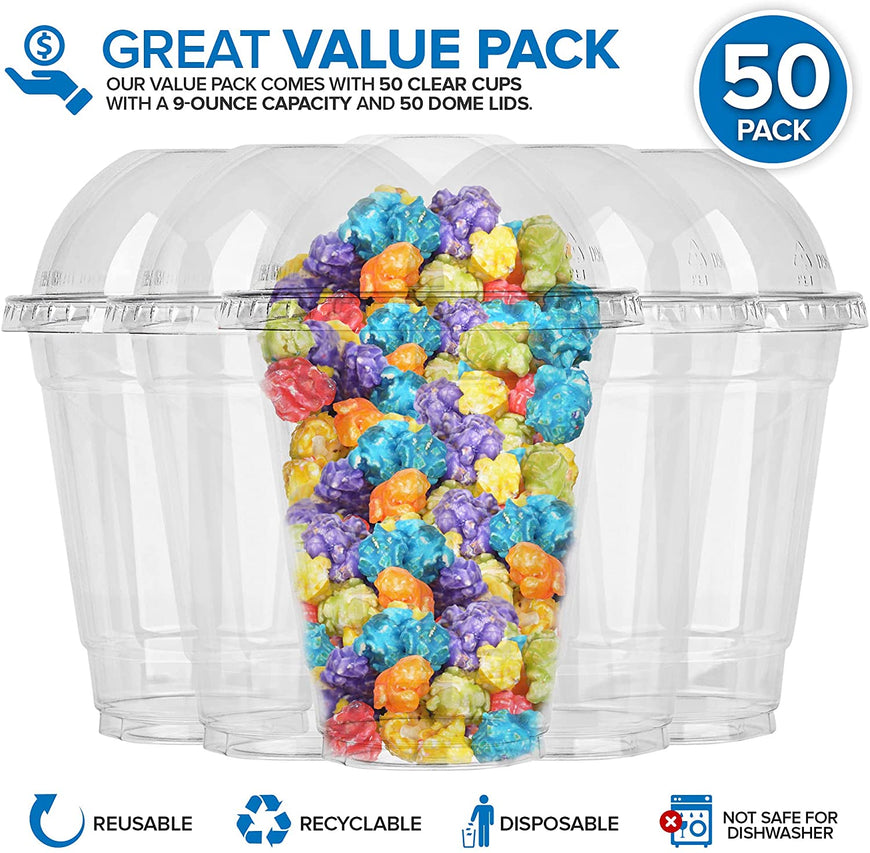 Stock Your Home 12-Ounce Dessert Cups With Dome Lids (50 Count) - Plastic Parfait Cups With Lids - Disposable And Leak-Proof - Clear Cups With Lids For Snacks, Food Sampling, Bakeries, Ice Cream