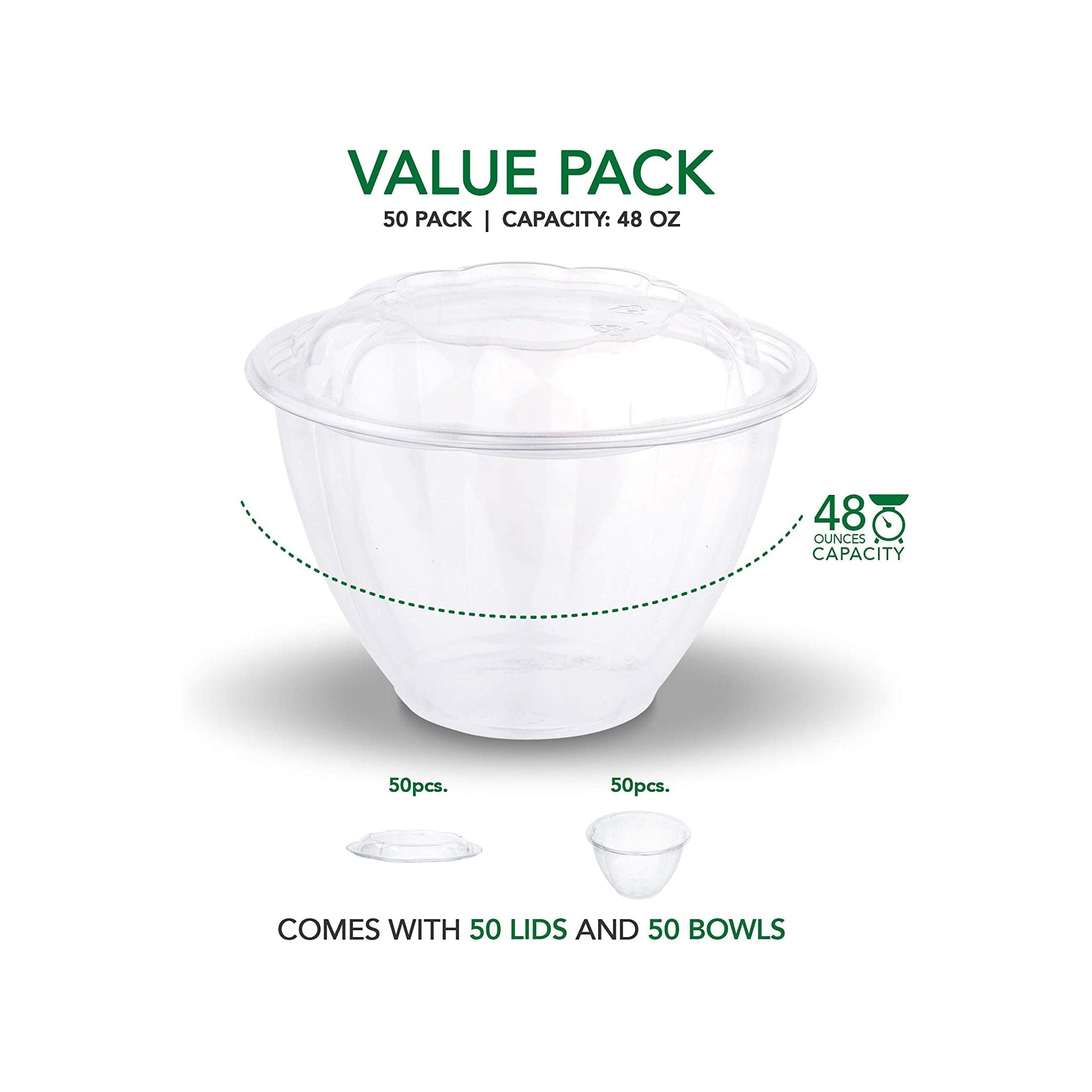 Comfy Package [50 Sets - 32 oz.] Plastic Salad Bowls To-Go with Airtight Lids, Containers