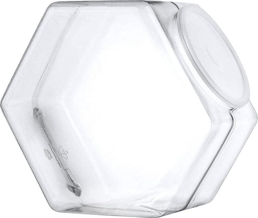 197-Ounce Plastic Jars with Lid (2 Count) - Wide Mouth Hexagon Cookie Jars - Reusable & Recyclable - Shatterproof Jars - Clear Plastic Jars for Cookies, Candy, Laundry Detergent Pods - Stock Your Home