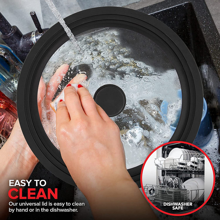 Modern Innovations Silicone & Glass Universal Lid (11 to 12.5 Inches) - BPA-Free Silicone Lid with Stay Cool Handle & Tempered Glass Top - Dishwasher Safe - Universal Lid for Pots, Pans, Skillets, Cast Iron