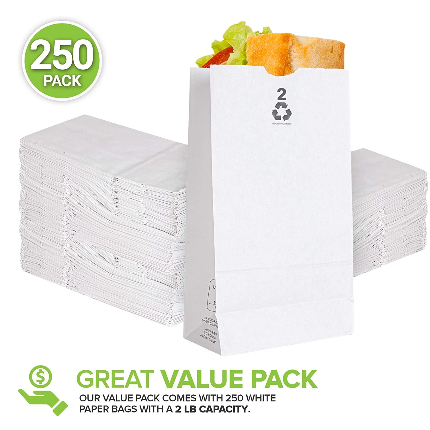 Stock Your Home 2 Lb White Paper Bags (250 Count) - Eco Friendly White