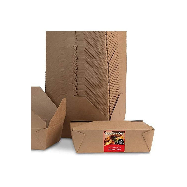 [100 PACK] Take Out Food Containers 45 oz Kraft Brown Paper Take Out Boxes  Microwaveable Leak and Grease Resistant Food Containers - To Go Containers