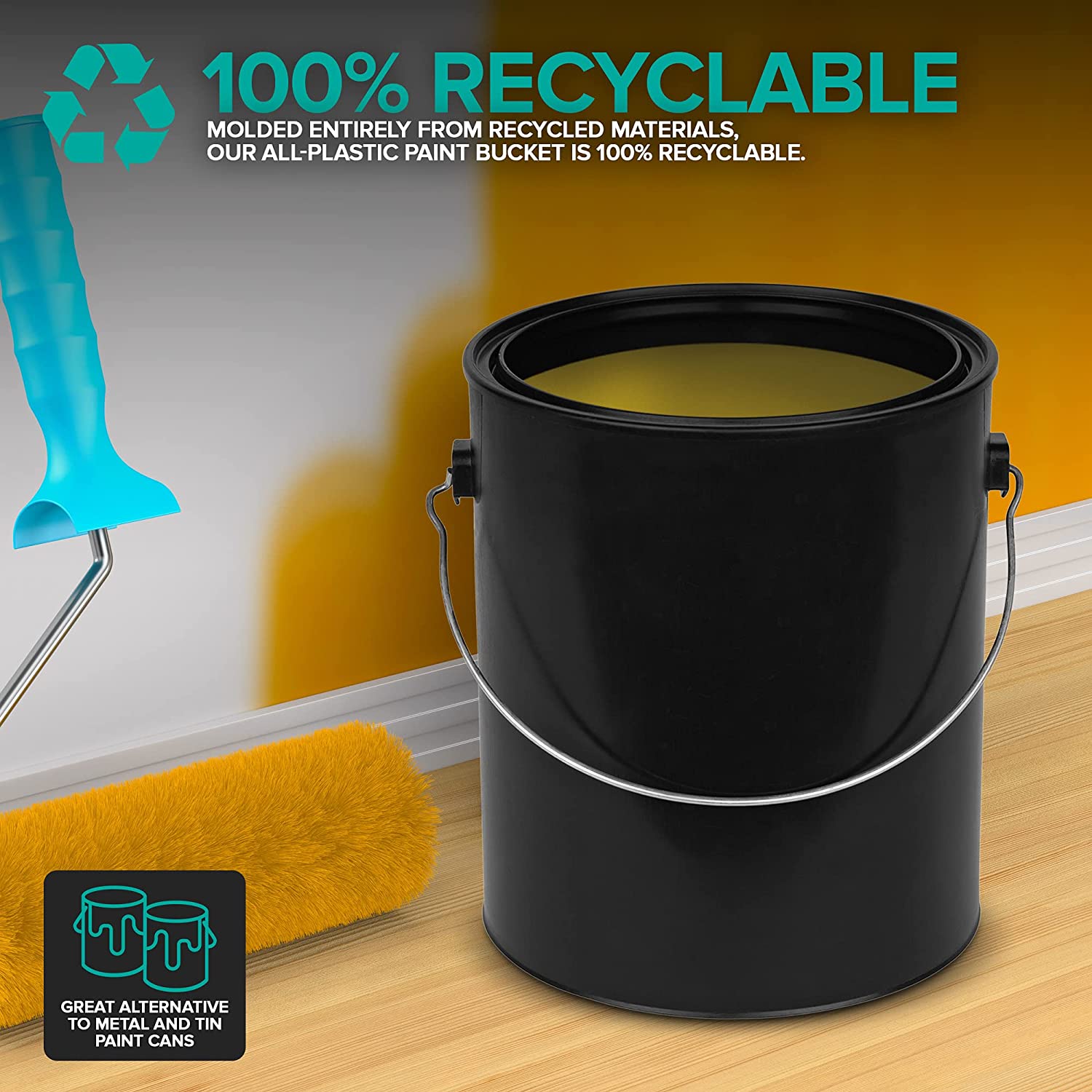 1 Gallon Plastic Paint Bucket (Black) - Triple Lock Airtight Seal - Mi –  Stock Your Home