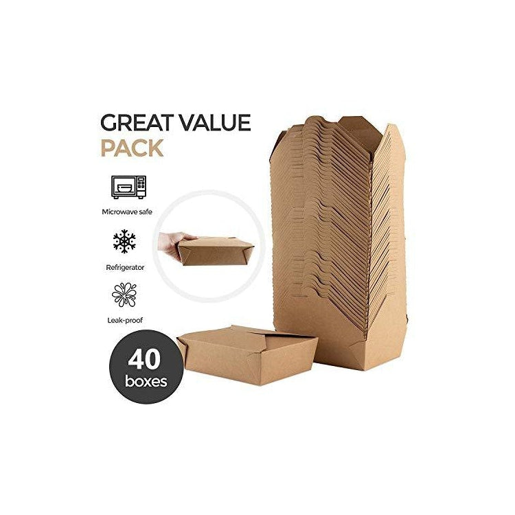 NANAICHE 50 Pack Disposable Take Out Boxes Food Containers Microwavable  Kraft Brown Paper To Go Box