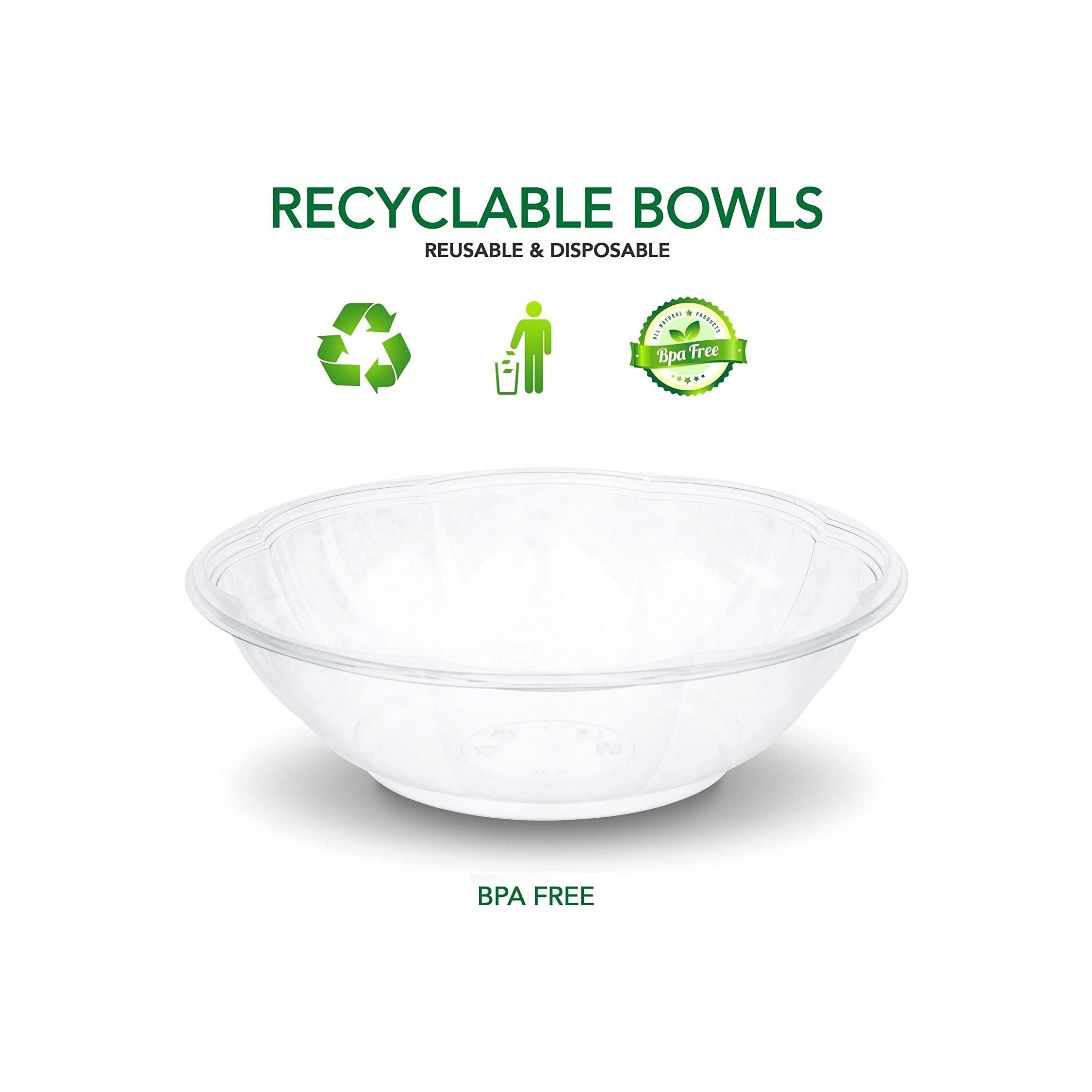 Stock Your Home Plastic Salad Bowls with Lids (10 Count) 64 oz. Disposable  Serving Bowls - Plastic Serving Bowls for Parties - Large Clear