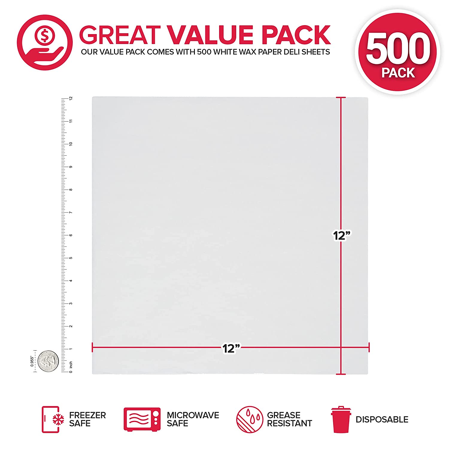 Tenceur 5000 Pcs 12 x 12 Grease Proof Deli Wrappers Bulk Wax Paper