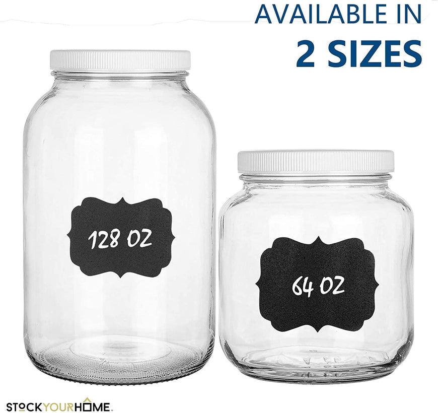 128 Oz Glass Jar with Plastic Airtight Lid (2 Pack) - Includes 6 Chalkboard Labels & 12 Pieces of Dustless Chalk - 1 Gallon Glass Jar for pickling, fermentation, brewing, food storage