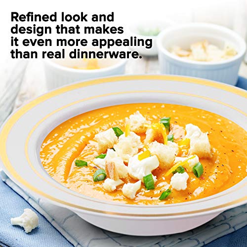 Stock Your Home 12 Oz Fancy Disposable Dinner Bowls for Holidays, Parties, Weddings, Catering, 50 Bowls (Gold)