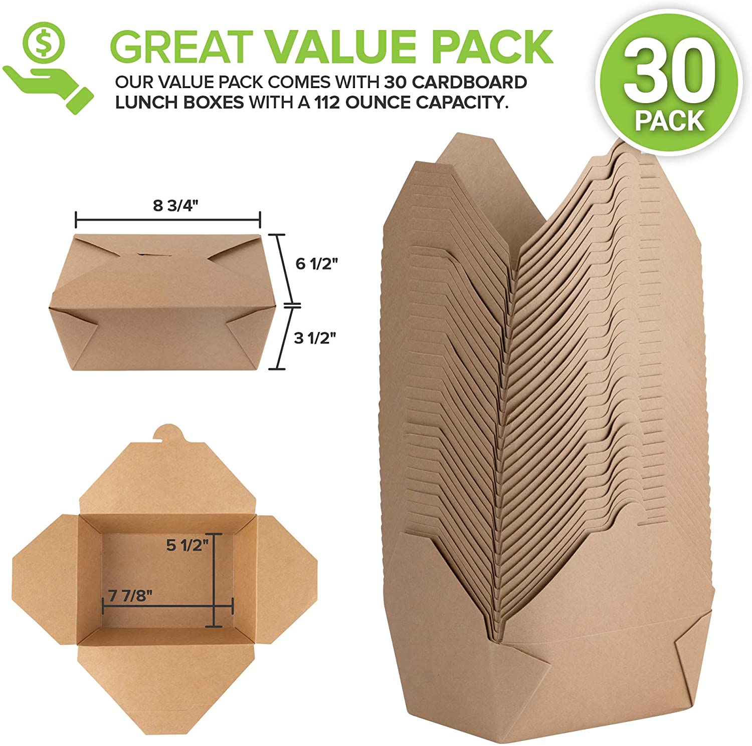 [450 Pack] 30 oz Paper Take Out Containers 5 x 4.2 x 2.5 - White Lunch  Meal Food Boxes #1, Disposable Storage To Go Packaging, Microwave Safe,  Leak