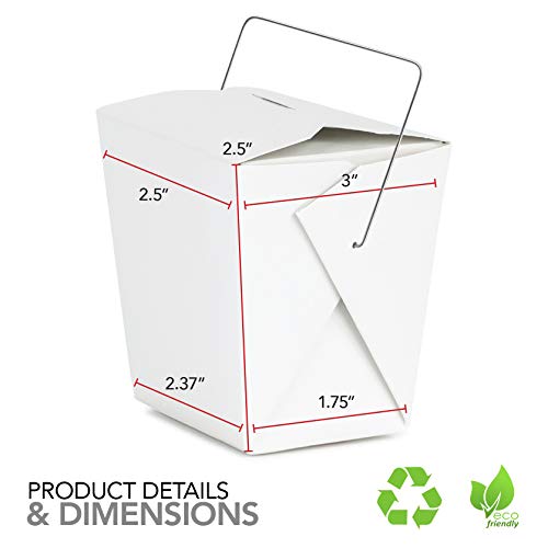 Takeout Food Containers with Handle 8 Oz White Microwaveable Mini Chinese Take Out Box (50 Pack) Leak and Grease Resistant Stackable to Go Boxes - Recyclable Food Containers - Party Favor Boxes