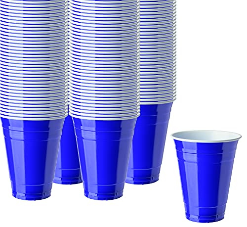 16-Ounce Plastic Party Cups in Blue (100 Pack) - Disposable Plastic Cups - Recyclable - Blue Cups with Fill Lines - Reusable Plastic Cups for Drinks, Soda, Punch, Barbecues, Picnics - Stock Your Home