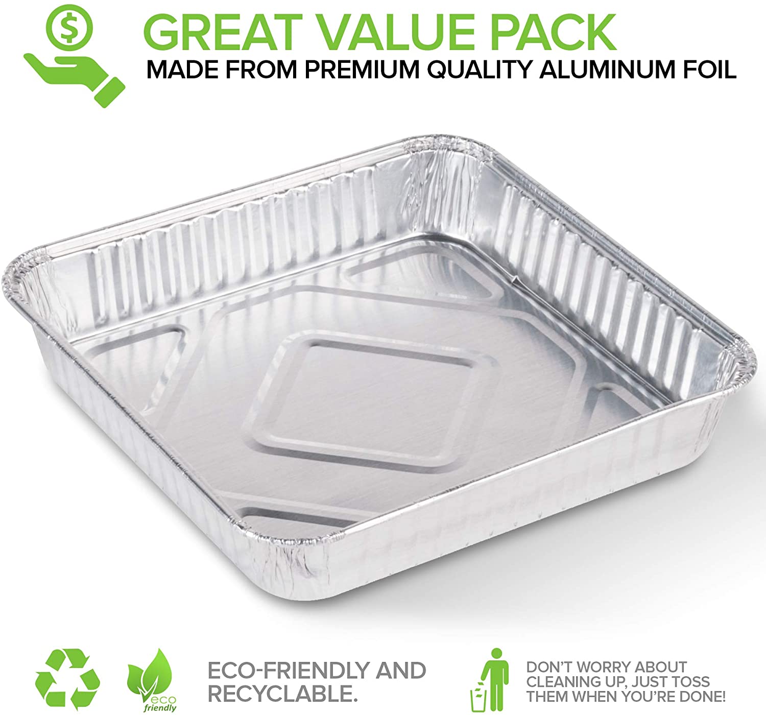 Stock Your Home 8x8 foil pans with lids (20 count) 8 inch square aluminum  pans with