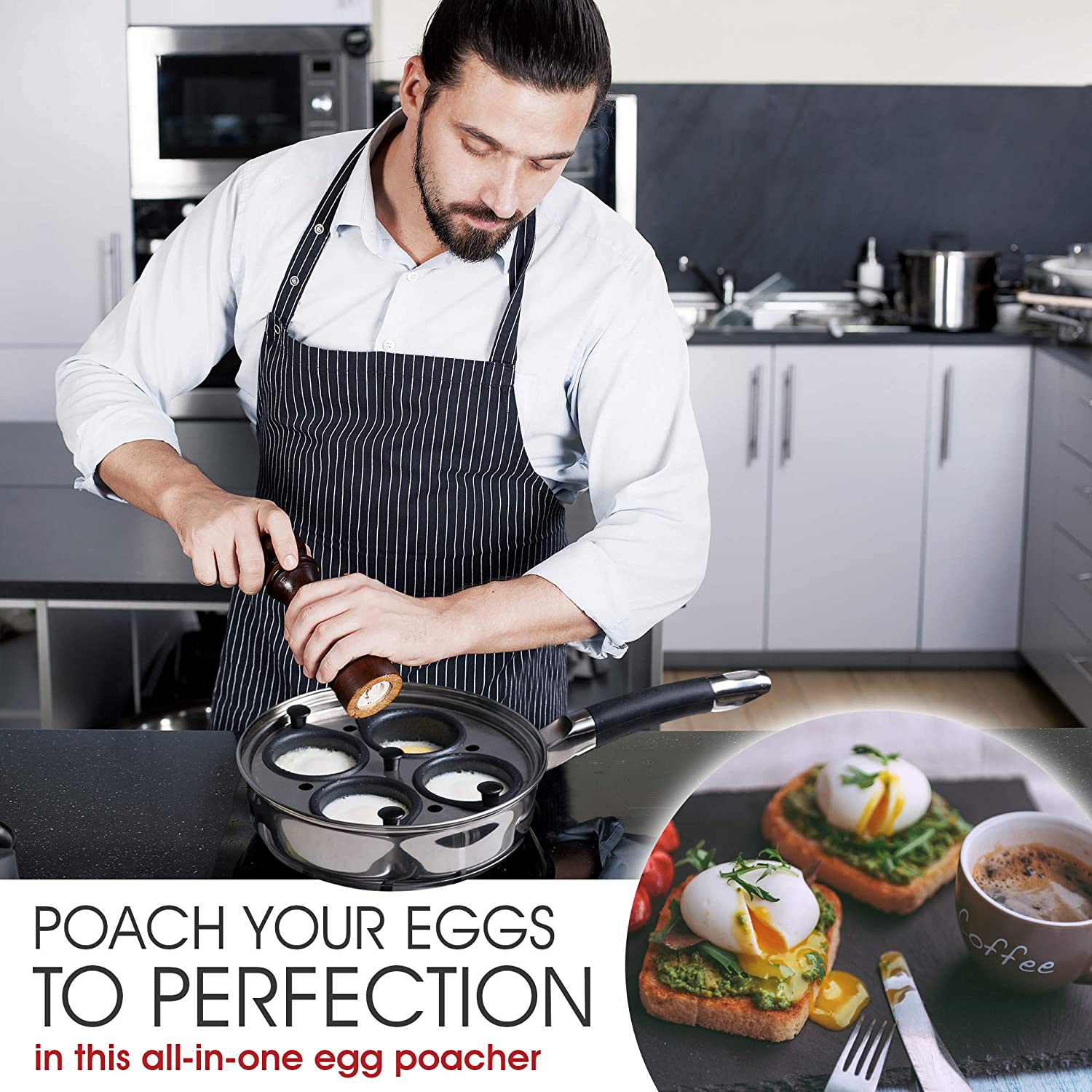 Modern Innovations Stainless Steel Egg Poacher Pan Set with 4 Nonstick –  Stock Your Home