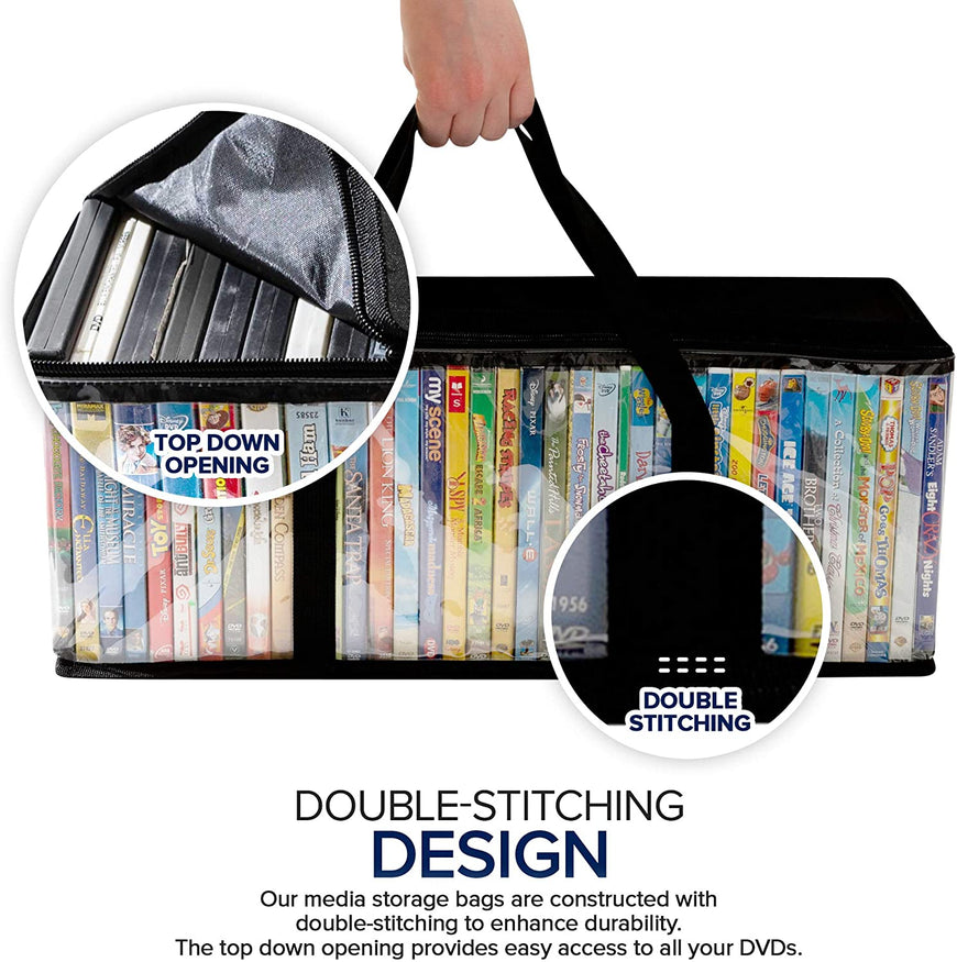 Stock Your Home DVD Storage Bags (4 Pack) - Transparent PVC Media Storage - Water Resistant DVD Holder Case with Handles - Clear Plastic Carrying Game Bag Storage for DVDs, CDs, Video Games, Books