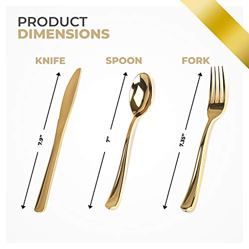 Gold Floral Plastic Dinnerware (125-Piece) Plastic Plates, Plastic Forks, Plastic Knives, Plastic Spoons - Service for 25 Guests Fancy Place Setting for Wedding, Party, Baby Shower, Birthday, Holiday