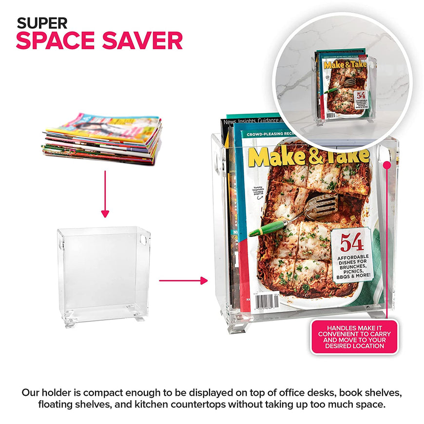 Acrylic Magazine Holder - Crystal Clear Acrylic Holder - Shatterproof - Open Top - Space Saver - Acrylic Holder for Magazines, Publications, Office Desk, Reception, Waiting Room - Stock Your Home