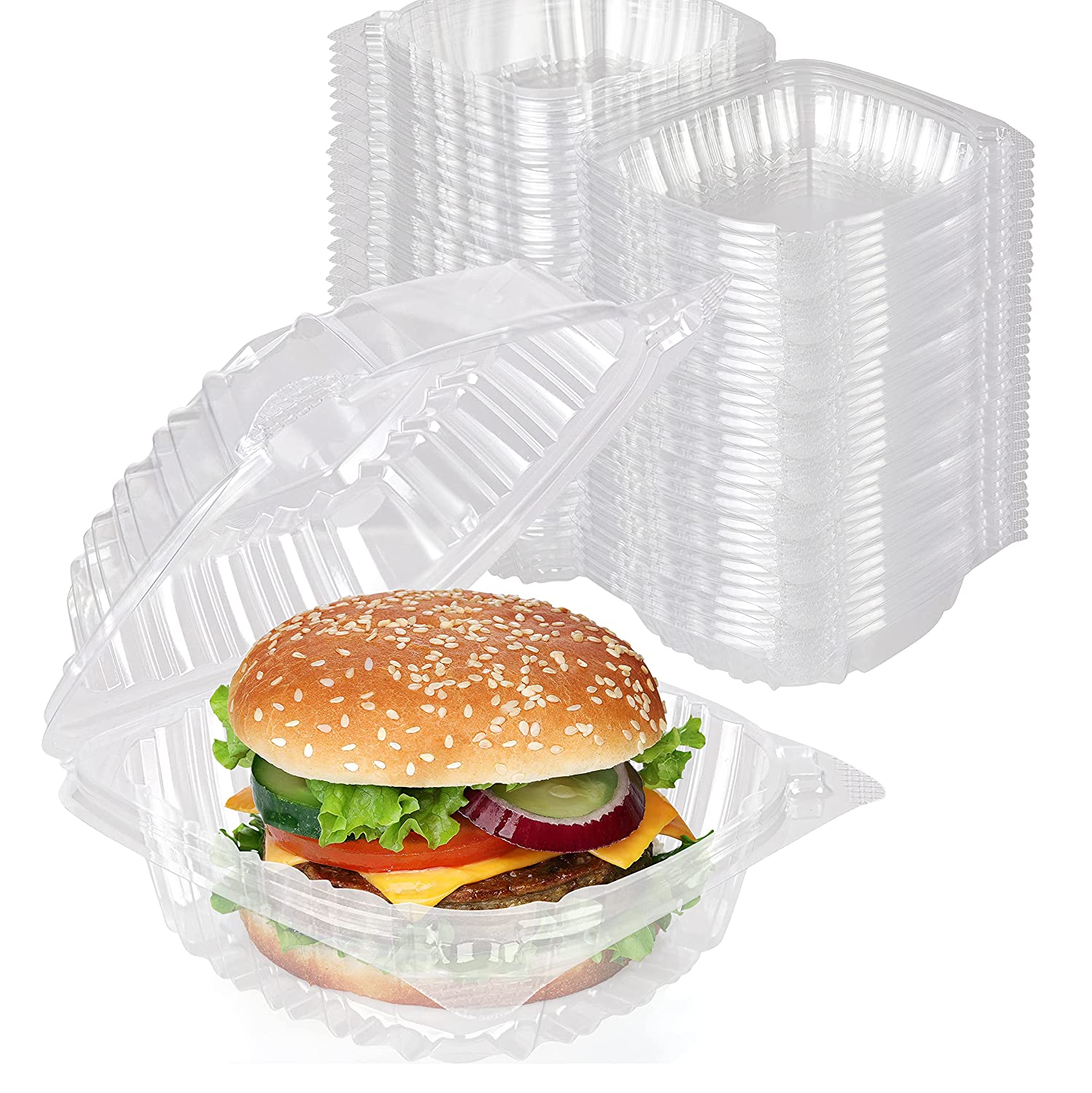 Stock Your Home Plastic 5 x 5 Inch Clamshell Takeout Trays (100 Pack)