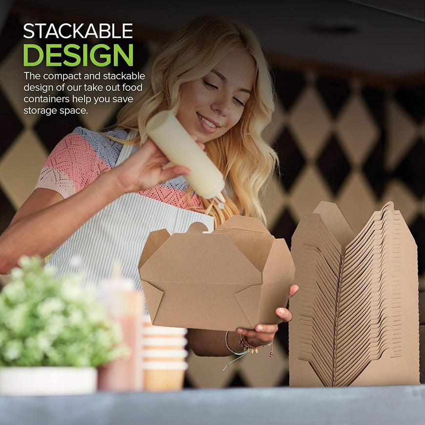 Microwavable Kraft Brown Take Out Boxes 112 oz (30 Pack) Disposable Food Containers - Recyclable Cardboard Lunch Box - Take Out Containers Disposable - to Go Boxes for Restaurants, Delivery, Catering