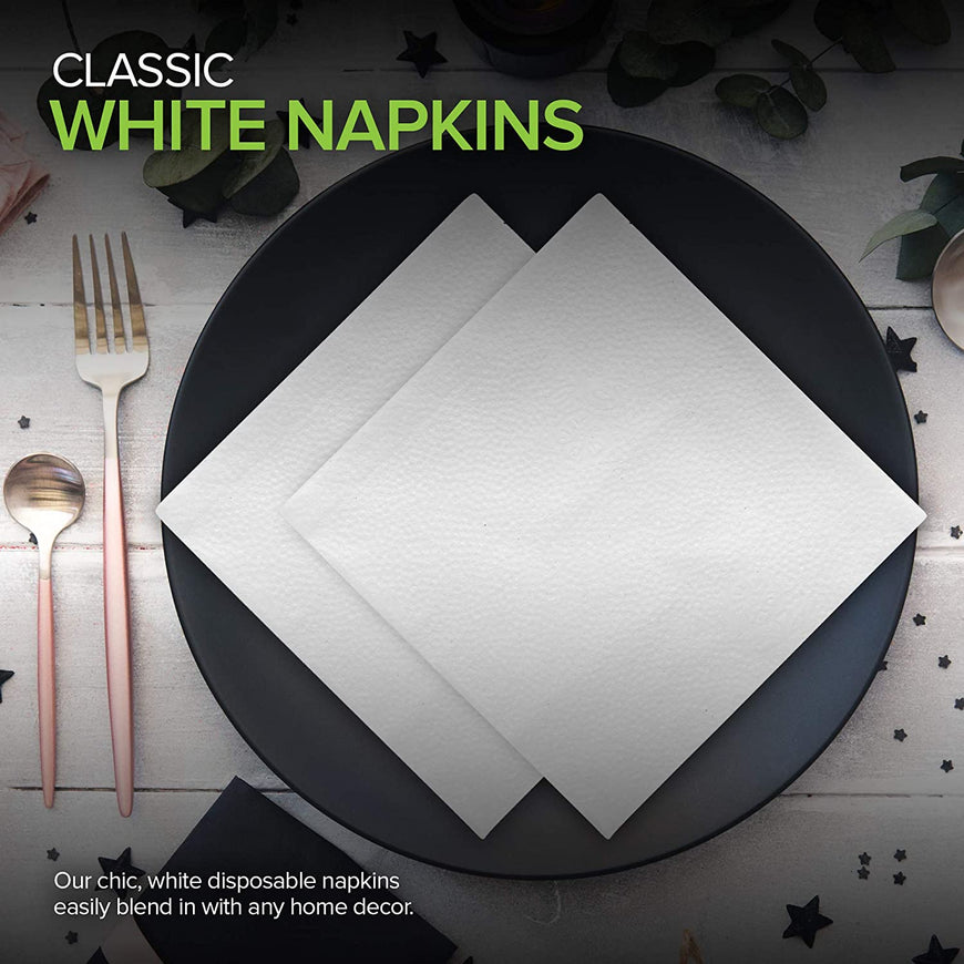 Stock Your Home 12 Inch Disposable Napkins - 1 Ply White Dinner Napkins - Recyclable Paper Napkins for Dinner, Parties, Crafts, Daily Use - 1000 Pack