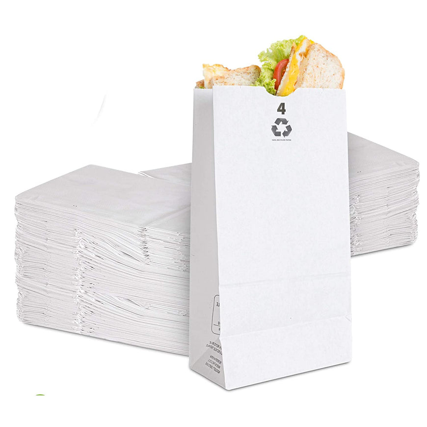 Stock Your Home 4 Lb White Paper Bags (250 Count) - Eco Friendly White Lunch Bags - Small White Paper Bags for Packing Lunch - Blank White Lunch Bags Paper for Arts & Crafts Projects
