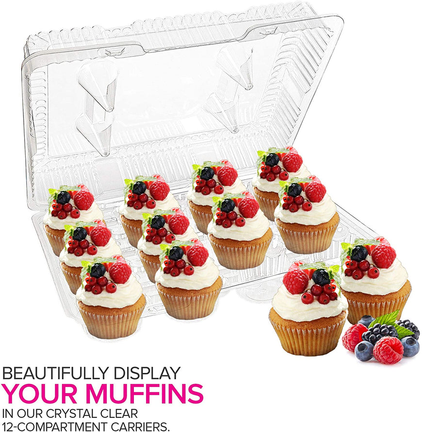 Stock Your Home 12-High Compartment Disposable Containers (4 Count) - Plastic Mini Cupcake Containers - Trays for Small Cupcakes & Muffins - Hinged Lock Cupcake Clamshell - Mini Cupcake Storage
