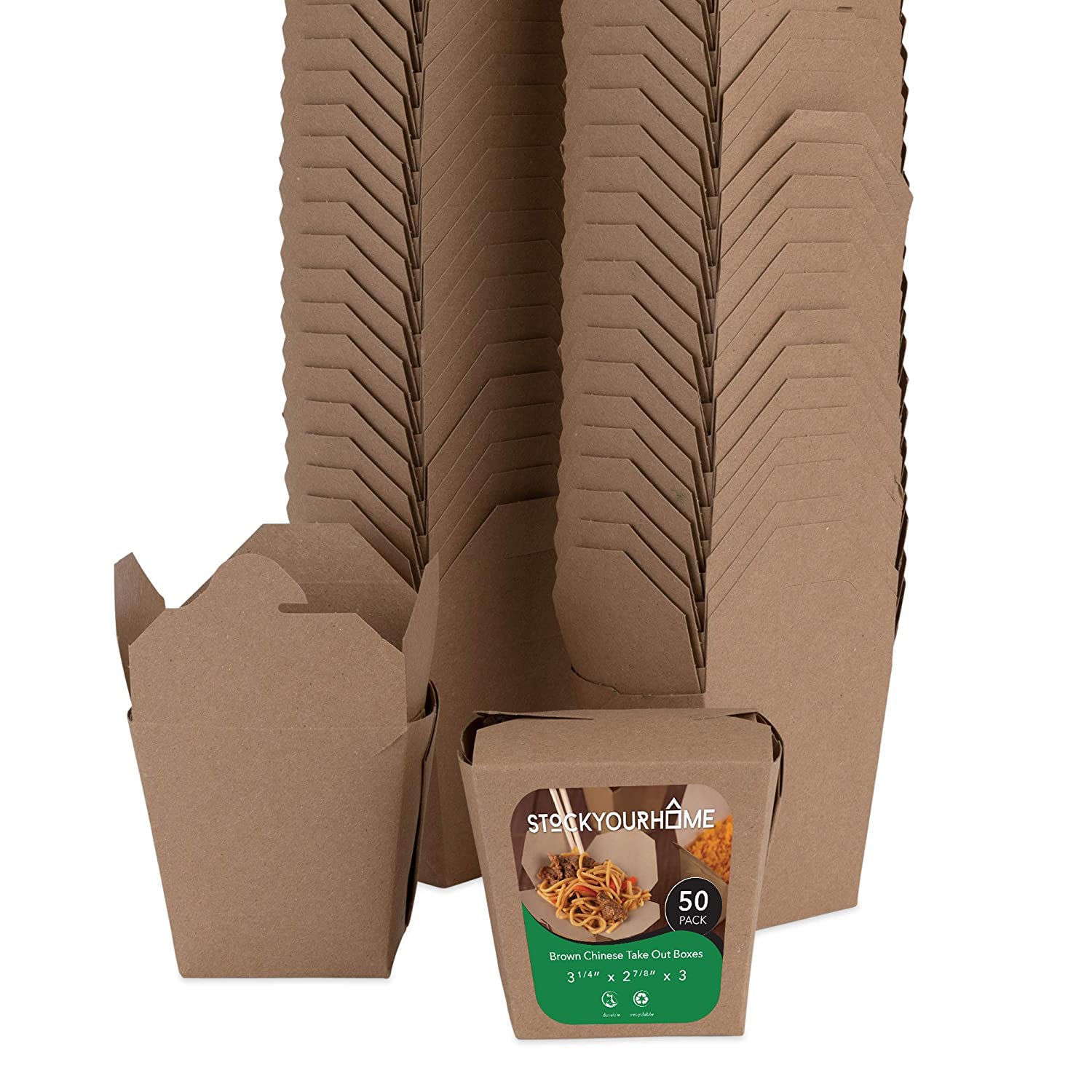 Stockroom Plus 60 Pack Chinese-inspired style Take Out Boxes, Kraft Brown  To Go Food Containers (16 oz)