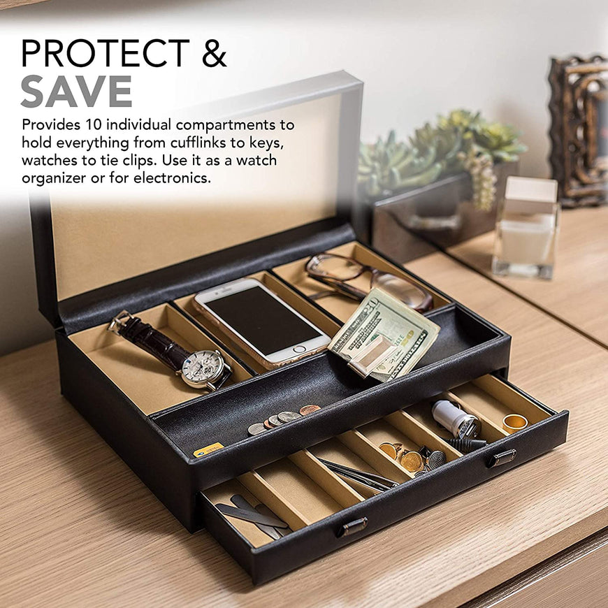Stock Your Home Luxury Mens Dresser Valet Organizer,Black