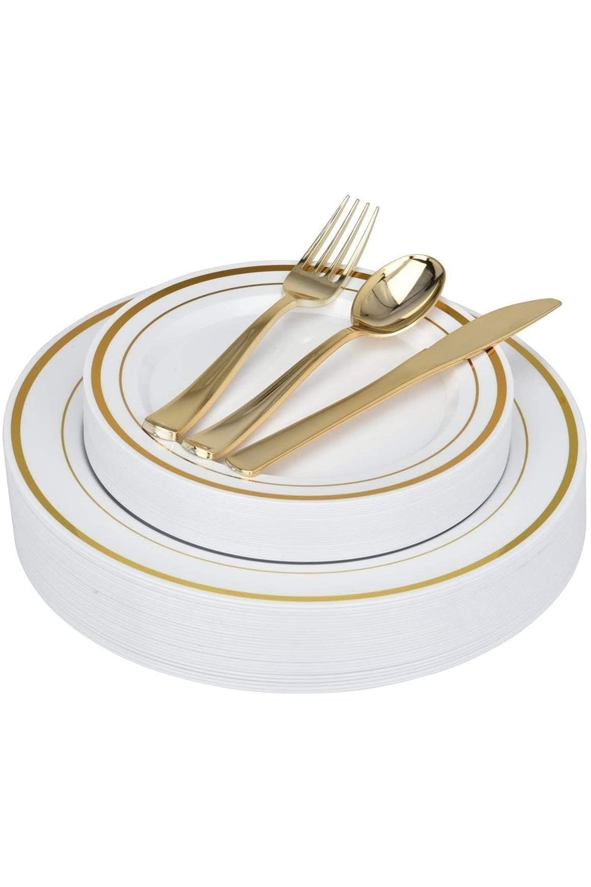 Stock Your Home 125 pc Fancy Disposable Plates with Cutlery Set - Gold