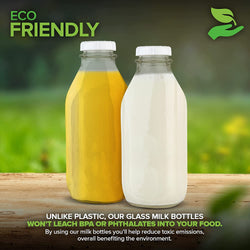Stock Your Home Liter Glass Milk Bottles (2 Pack) - 32-Oz Milk Jars with  Lids