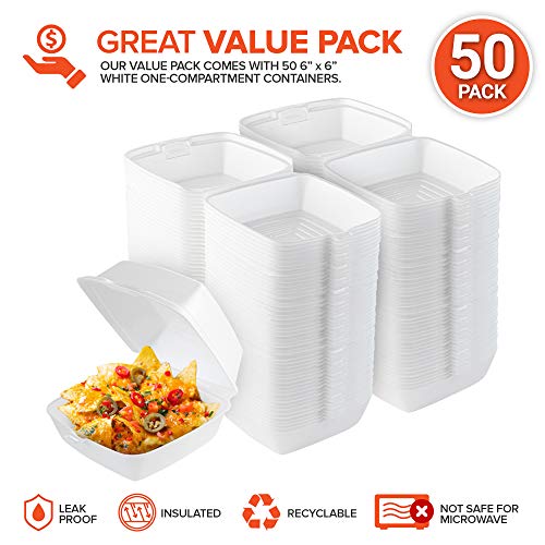 Stock Your Home 6 x 6 Clamshell Takeout Box (50 Count) - Foam Containers  for Food - Small to Go Containers - Insulated Styrofoam Containers for  Food