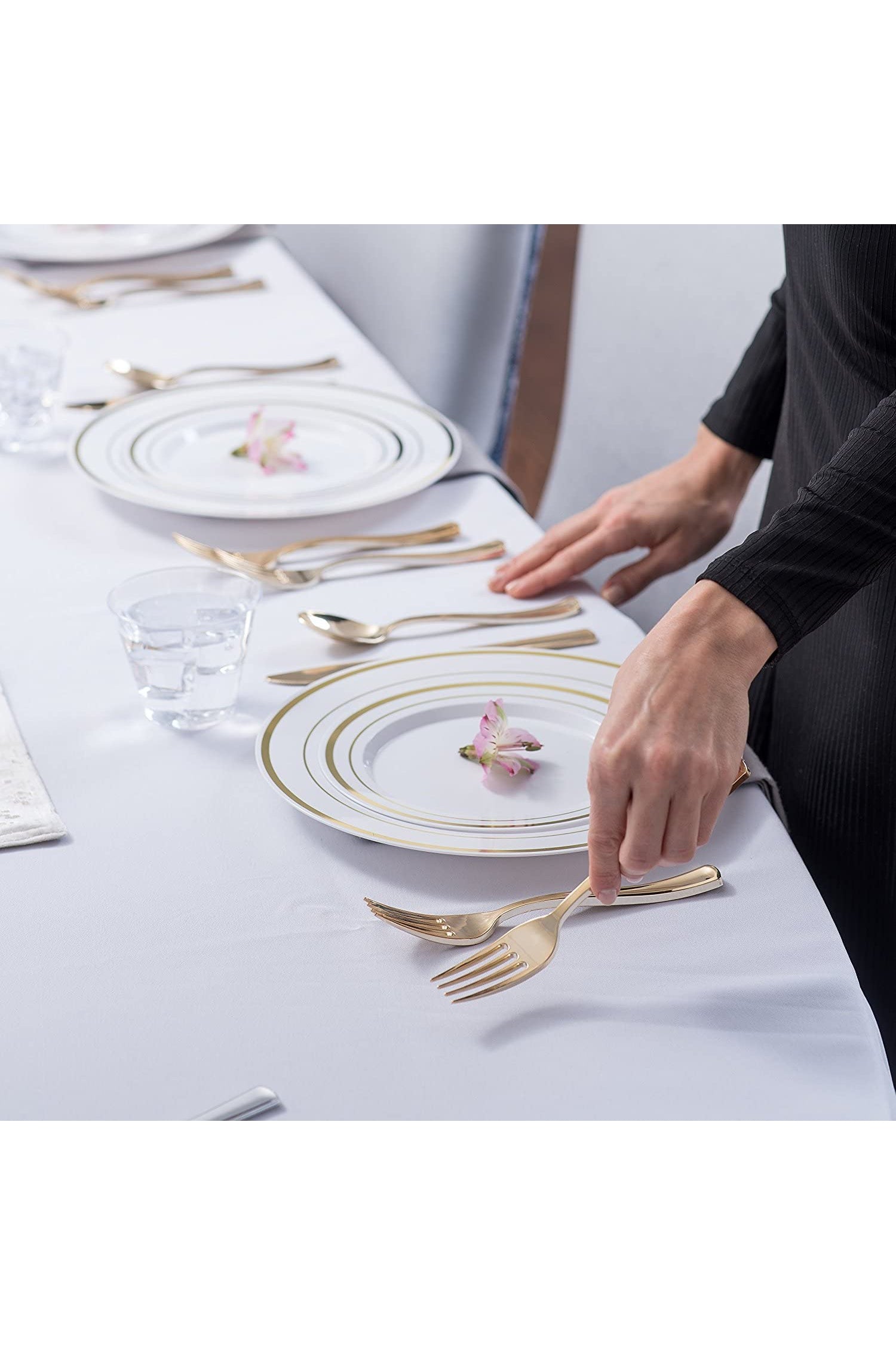 Stock Your Home 125 pc Fancy Disposable Plates with Cutlery Set - Gold