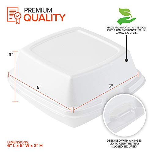 Stock Your Home 6 x 6 Clamshell Takeout Box (50 Count) - Foam Containers for Food - Small to Go Containers - Insulated Styrofoam Containers for Food, Sandwiches, Side Salads, Pasta, Delis, Cafes