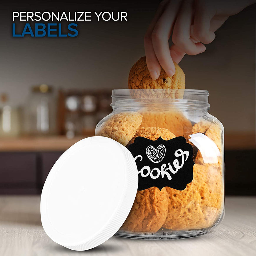 64 Oz Glass Jar with Plastic Airtight Lid (4 Pack) - Includes 6 Chalkboard Labels & 12 Pieces of Dustless Chalk - Half Gallon Mason Jar for pickling, fermentation, brewing, food storage