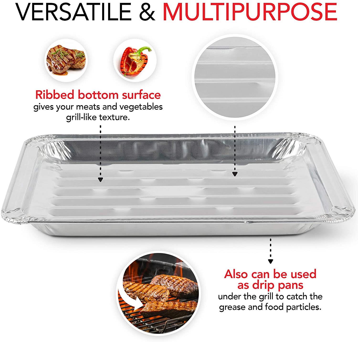 Aluminum Foil Grill Drip Pans -Bulk Pack of Durable Grill Trays Disposable  BBQ Grease Pans Compatible with Made Also Great for Baking, Roasting &  Cooking 