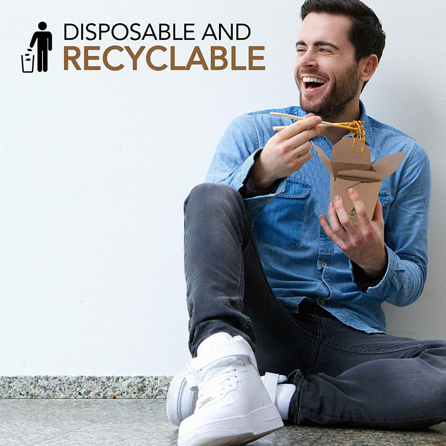 Take Out Food Containers 16 Oz Microwaveable Kraft Brown Paper Chinese Takeout Box (50 Pack) Leak and Grease Resistant Stackable Pint Size to Go Boxes - Recyclable Food Containers - Party Favor Box