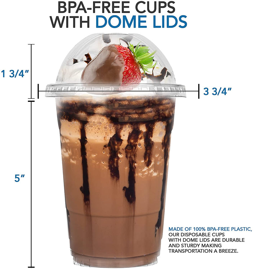 Stock Your Home 16 Oz Plastic Cups With Dome Lids (50 Count) -Parfait Cups With Lids - Disposable And Leak-Proof -Clear Cups With Dome Lids For Snacks, Food Sampling, Bakeries, Cupcakes, Ice Cream