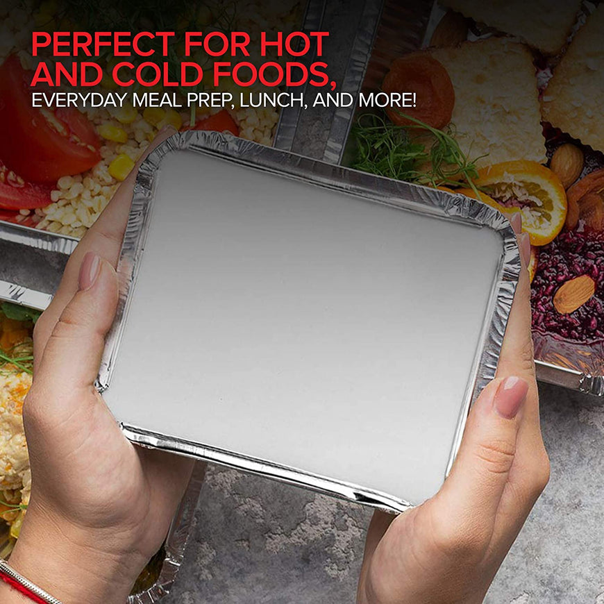 Stock Your Home 1 Lb Aluminum Disposable Cookware With Lids (25 Pack) - Foil Pans Cardboard Lids - Disposable & Recyclable Takeout Trays With Lids - Food Containers For Restaurants, Catering, Delis