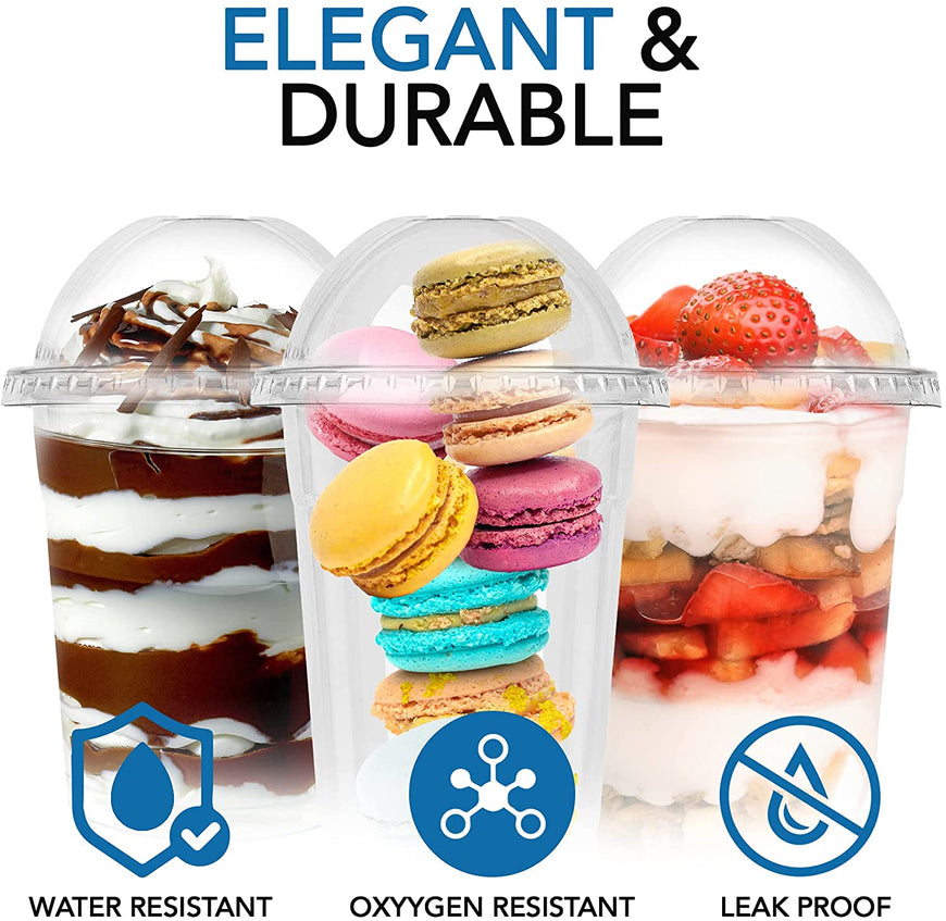Stock Your Home 16 Oz Plastic Cups With Dome Lids (50 Count) -Parfait Cups With Lids - Disposable And Leak-Proof -Clear Cups With Dome Lids For Snacks, Food Sampling, Bakeries, Cupcakes, Ice Cream