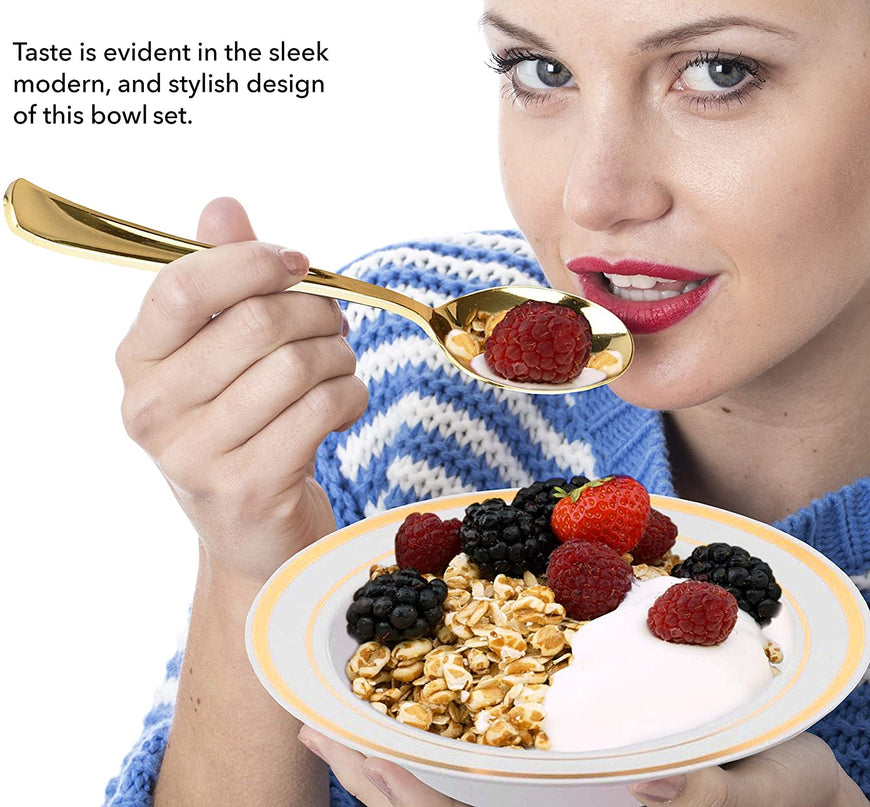 Stock Your Home 12 Oz Fancy Disposable Dinner Bowls for Holidays, Parties, Weddings, Catering, 50 Bowls (Gold)