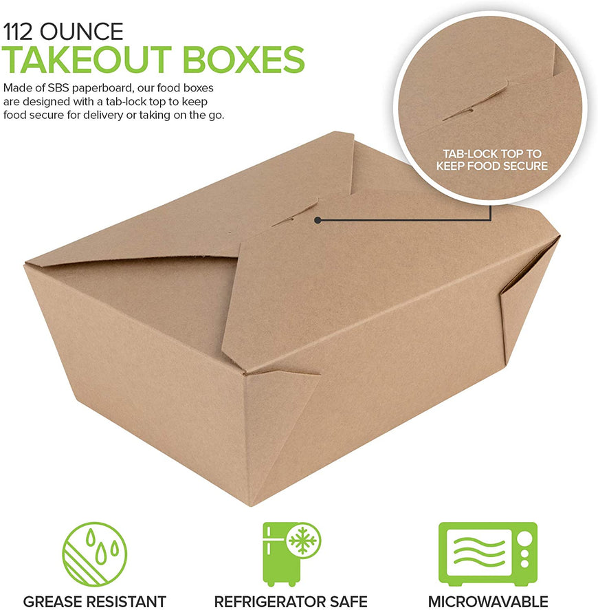 Microwavable Kraft Brown Take Out Boxes 112 oz (30 Pack) Disposable Food Containers - Recyclable Cardboard Lunch Box - Take Out Containers Disposable - to Go Boxes for Restaurants, Delivery, Catering
