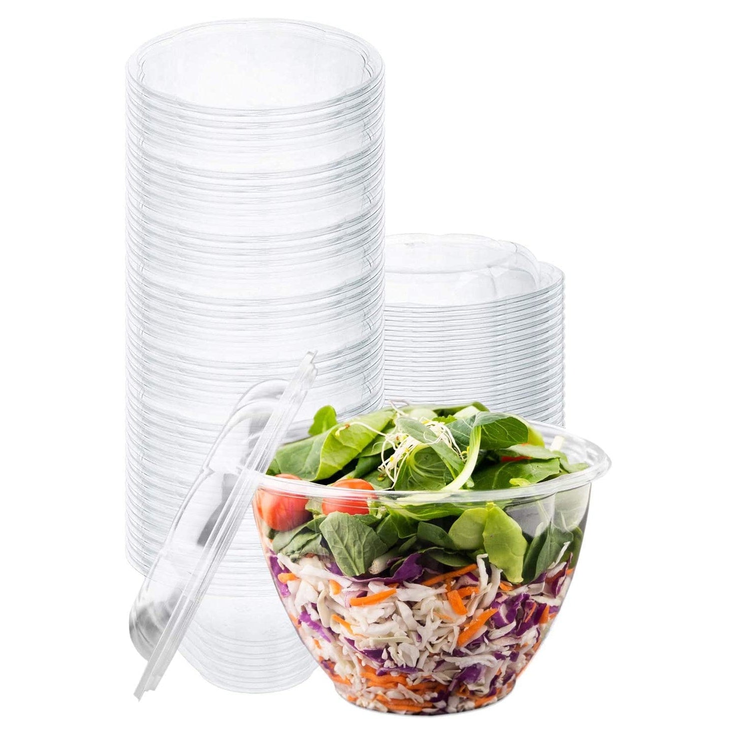 Stock Your Home Plastic Salad Bowls (50 Count) 32 oz. Disposable Salad Bowls with Lids - To-Go Container with Airtight Lids, Clear