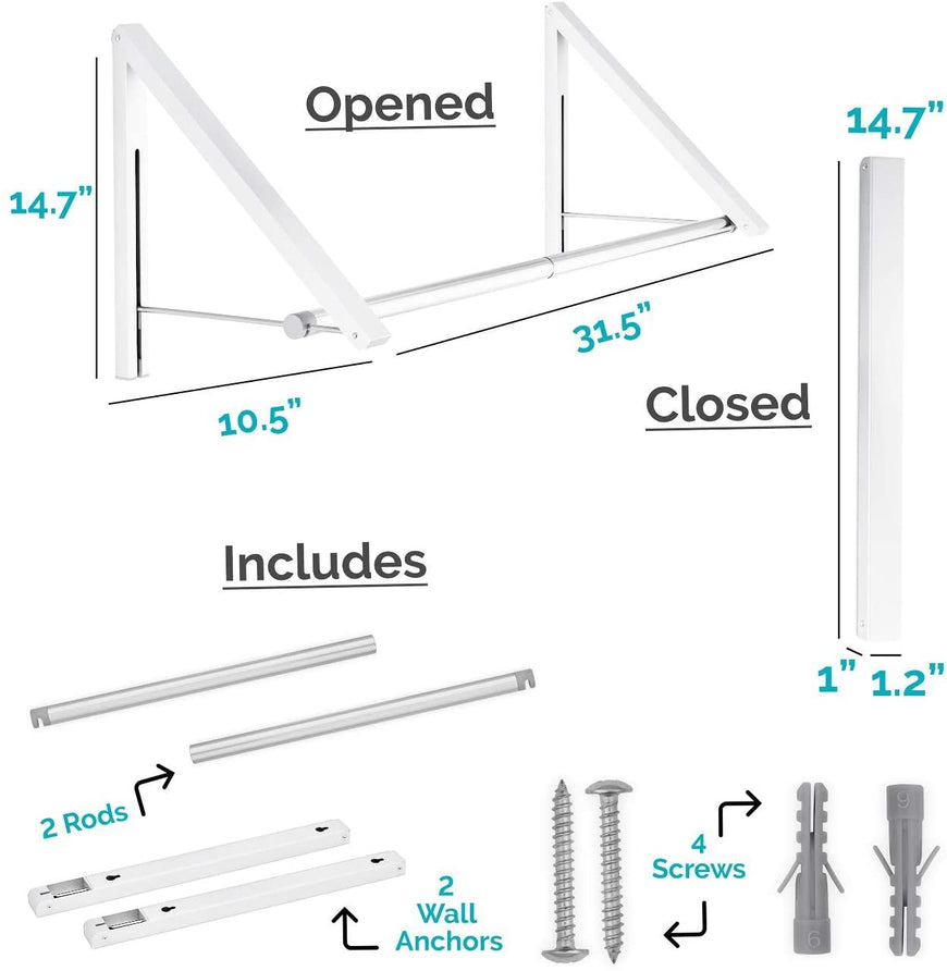 Stock Your Home Retractable Clothing Rack, Set of 2 with connector rod- White