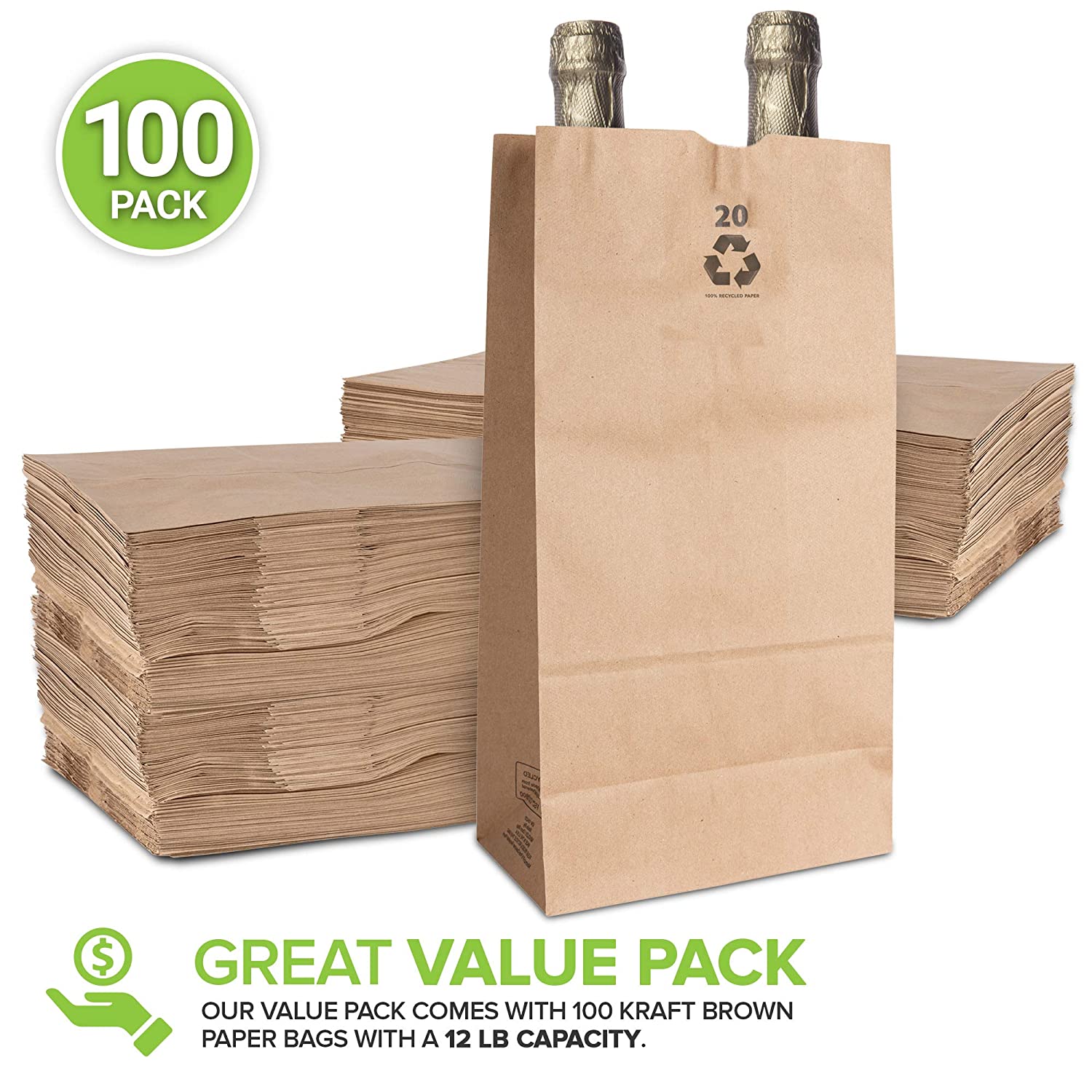 100 Recycled Kraft Shopping Bags - Brown Paper Gift Bags - Multi-Use -  Handles | eBay