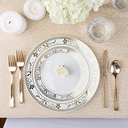 Gold Floral Plastic Dinnerware (125-Piece) Plastic Plates, Plastic