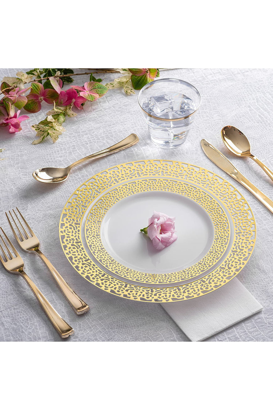 Plastic Spoons 125 Pack Disposable Cutlery, Heavy Duty Flatware, Plastic Silverware Set for Catering Events, Parties, Dinners, Weddings, Receptions and Everyday Use (Gold)