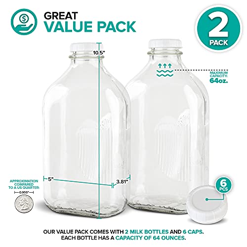 Stock Your Home Glass Milk Bottles (6 Pack) - 12-Ounce Glass Milk Jars