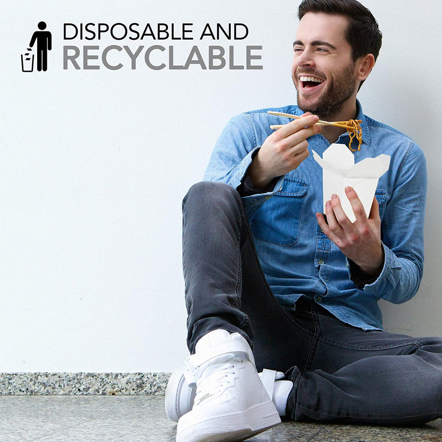 Paper Take Out Food Containers 16 Oz Microwaveable White Chinese Takeout Boxes (50 Pack) - Eco Friendly Disposable Leak and Grease Resistant Travel to Go Food Containers for Restaurants - Gift Box