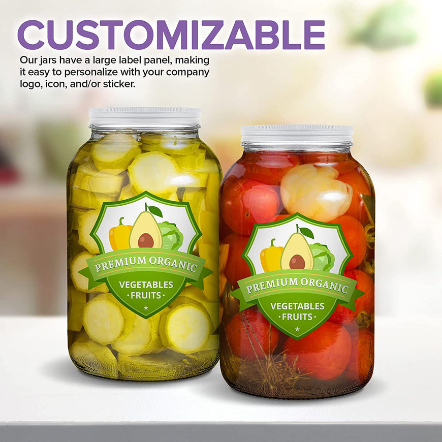 Gallon Glass Jar with Metal Lid (2 Pack) - 128 Ounce - Airtight & Odor Proof - Pickling & Canning Jars for Kombucha, Sun Tea, Fruits - Food Grade Jars for Dried Goods, Sugar, Flour - Stock Your Home